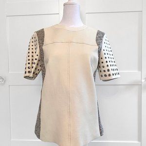 Rebecca Taylor Leather & Knit Top with Grommet Sleeves